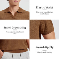 FEDTOSING Mens Knit Shirts Old Money Textured Short Sleeve V Veck Polo Sweater Summer Casual Shirt