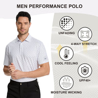 Xidunhg Men's Performance Golf Polo Shirt, Printed Short Sleeve, Dry Fit & Moisture Wicking, UPF 40+ 4-Way Stretch