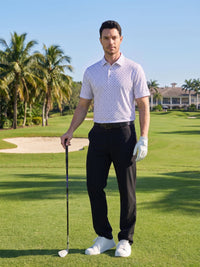 Xidunhg Men's Performance Golf Polo Shirt, Printed Short Sleeve, Dry Fit & Moisture Wicking, UPF 40+ 4-Way Stretch