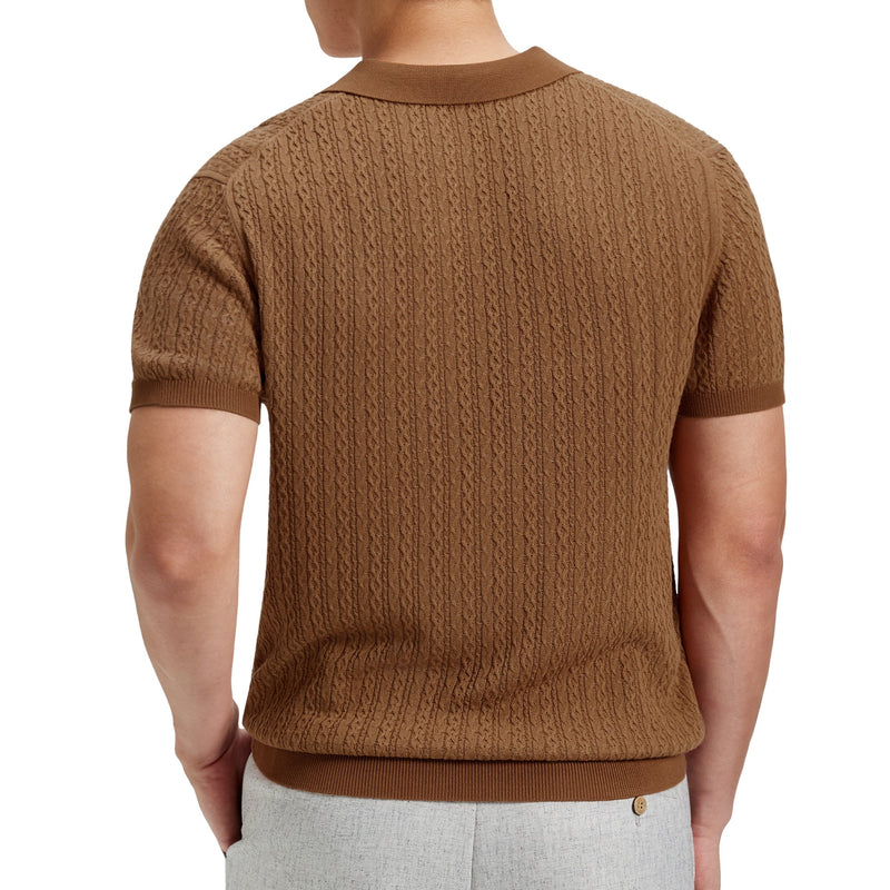 FEDTOSING Mens Knit Shirts Old Money Textured Short Sleeve V Veck Polo Sweater Summer Casual Shirt