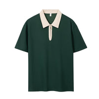 Eltusu Men's Polo Shirts with Collar, Short Sleeve Pullover Zip Up Casual Summer Shirts Army Green Size L