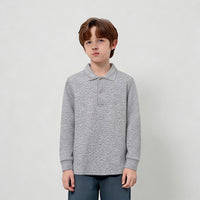 Boys' Polo Shirts Long Sleeve Grey Button up Shirt Boys Casual Tops Uniform Shirts for Boys Fashion Shirts 5-6 Years