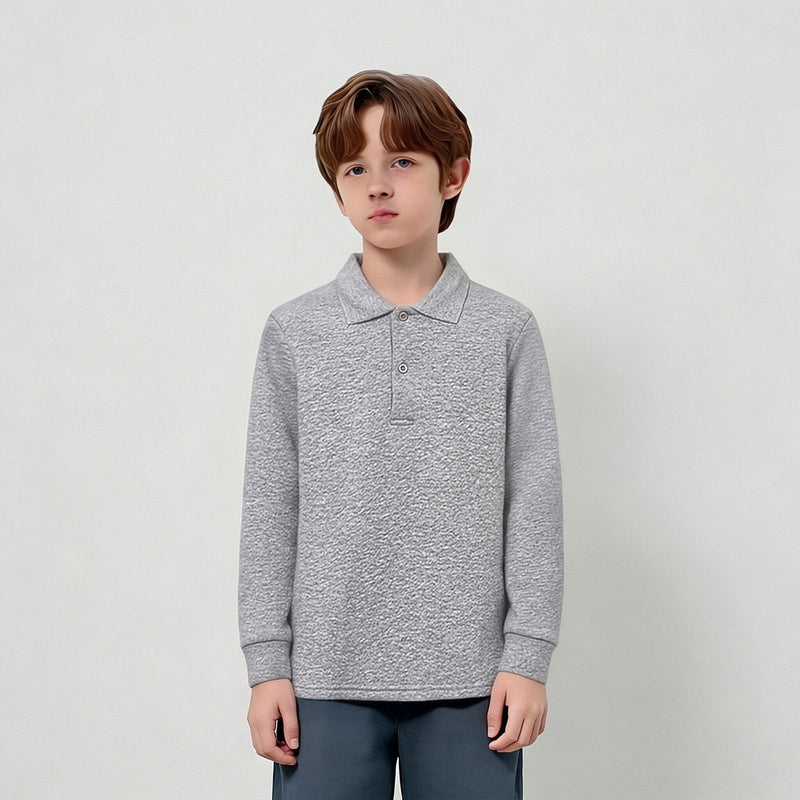 Boys' Polo Shirts Long Sleeve Grey Button up Shirt Boys Casual Tops Uniform Shirts for Boys Fashion Shirts 5-6 Years