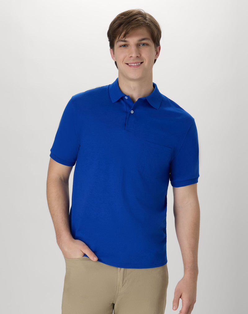 Hanes EcoSmart Men's Pocket Polo Shirt, 2-Pack Deep Royal 2XL