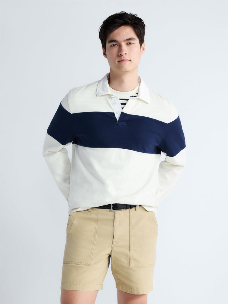 Free Assembly Men's Striped Cotton Rugby Shirt with Long Sleeves, Sizes S-3XL