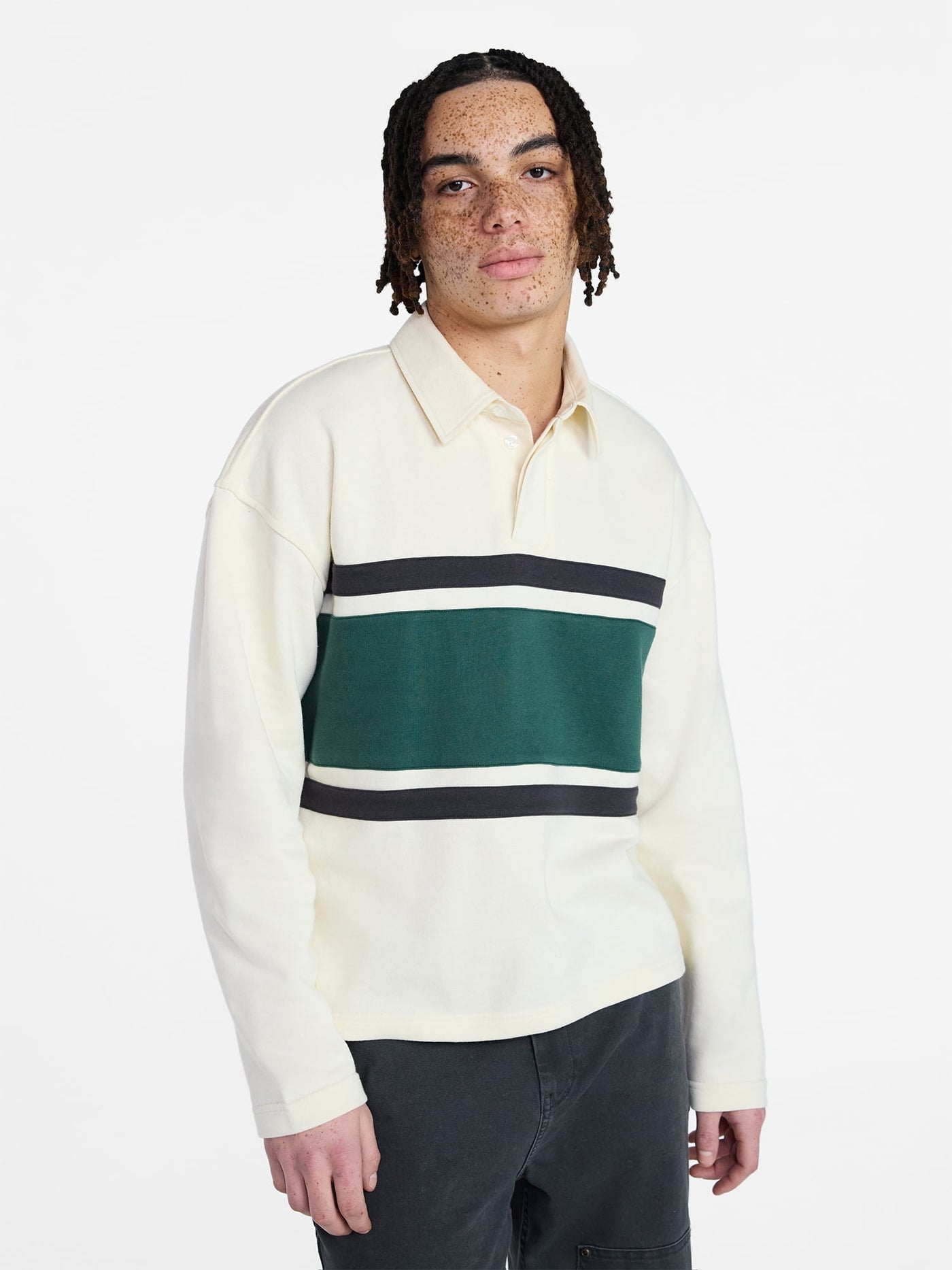No Boundaries Rugby Fleece Polo Shirt with Long Sleeves, Men's XS-5XL