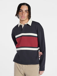 No Boundaries Rugby Fleece Polo Shirt with Long Sleeves, Men's XS-5XL