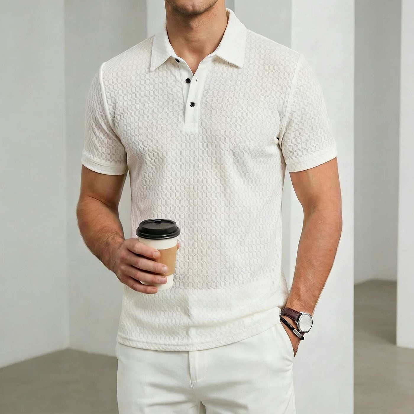 VgaVtl Men's Polo Shirt Summer Workout Short Sleeve Clothing for Men White Plain Leisure Button Breathable Shirts