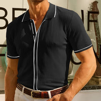 Men's Short Sleeve Lapel Thin Breathable Knitted Shirt Hollow Button Knitted Shirt