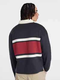 No Boundaries Rugby Fleece Polo Shirt with Long Sleeves, Men's XS-5XL