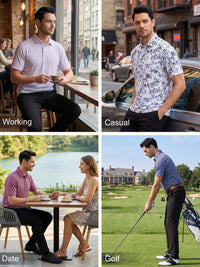 Xidunhg Men's Performance Golf Polo Shirt, Printed Short Sleeve, Dry Fit & Moisture Wicking, UPF 40+ 4-Way Stretch