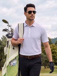 Xidunhg Men's Performance Golf Polo Shirt, Printed Short Sleeve, Dry Fit & Moisture Wicking, UPF 40+ 4-Way Stretch
