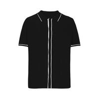 Men's Short Sleeve Lapel Thin Breathable Knitted Shirt Hollow Button Knitted Shirt